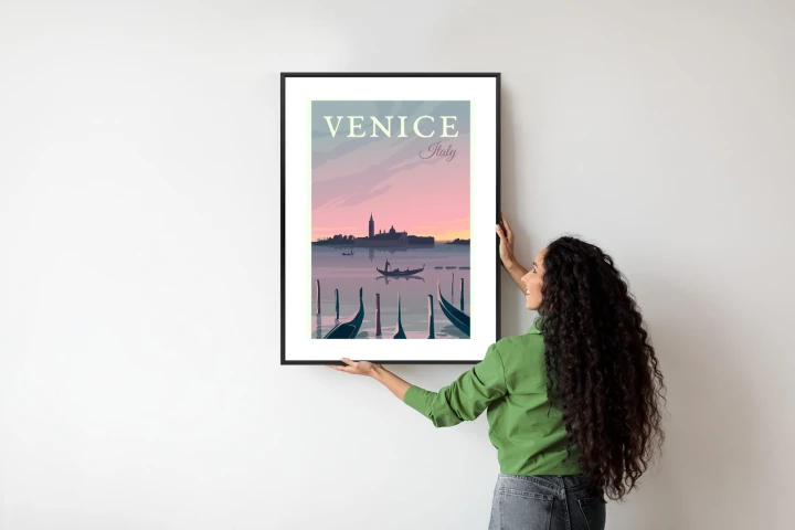 Plakat Zachód Słońca W Wenecji Z Gondolami