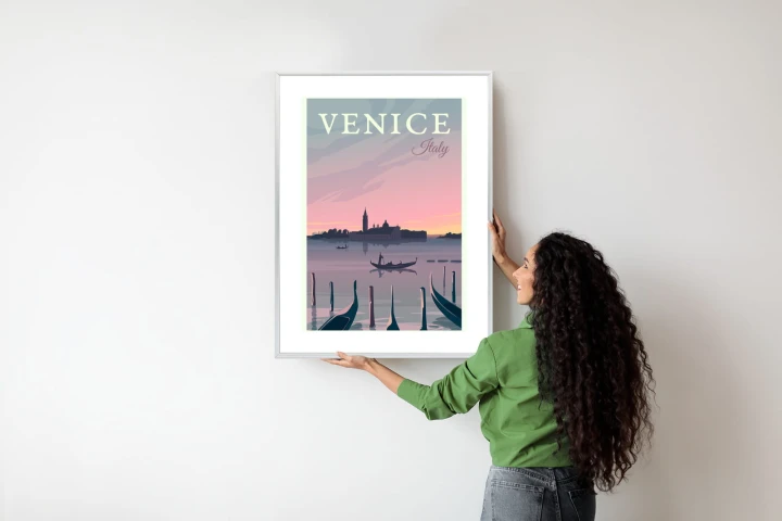 Plakat Zachód Słońca W Wenecji Z Gondolami