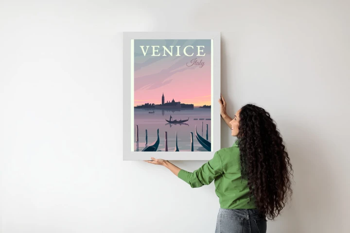 Plakat Zachód Słońca W Wenecji Z Gondolami