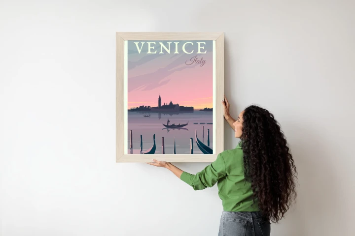 Plakat Zachód Słońca W Wenecji Z Gondolami