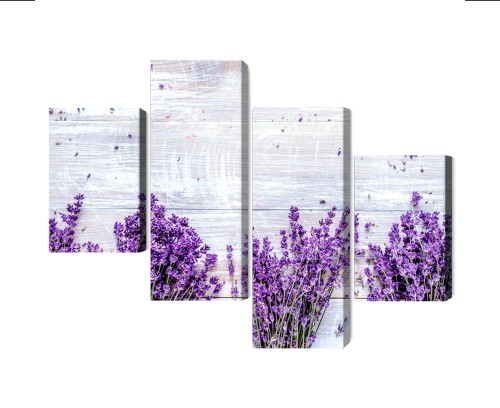 Obraz Wieloczęściowy Kwiaty Lawendy Na Tle Rustykalnej Drewnianej Deski