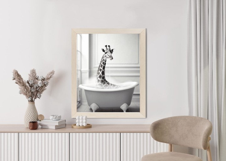 Plakat Surrealistyczna Ilustracja Z Żyrafą W Wannie