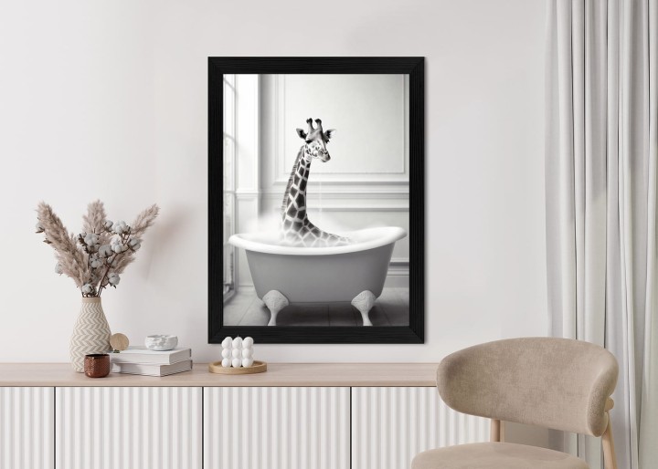 Plakat Surrealistyczna Ilustracja Z Żyrafą W Wannie