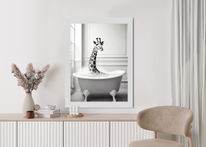 Plakat Surrealistyczna Ilustracja Z Żyrafą W Wannie