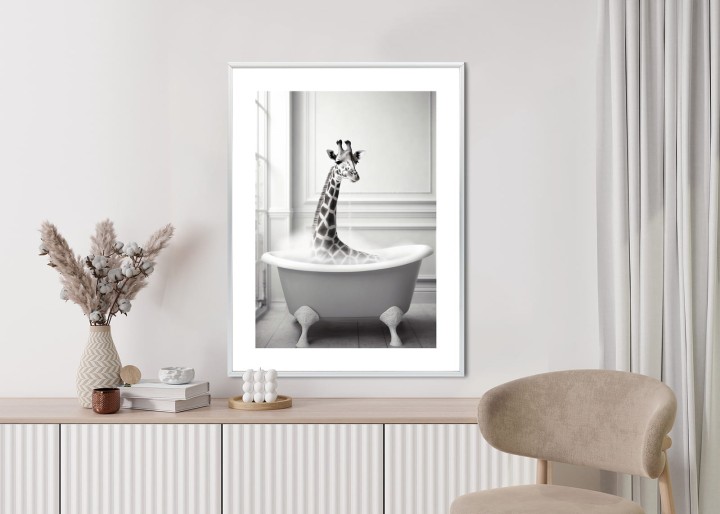 Plakat Surrealistyczna Ilustracja Z Żyrafą W Wannie