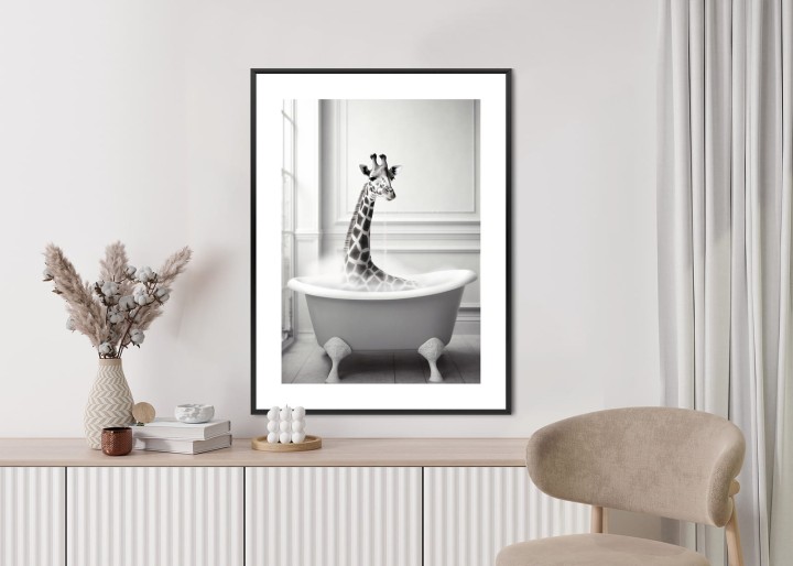 Plakat Surrealistyczna Ilustracja Z Żyrafą W Wannie