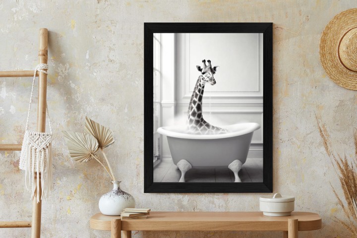 Plakat Surrealistyczna Ilustracja Z Żyrafą W Wannie