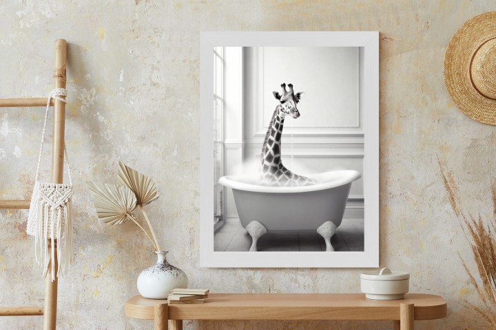 Plakat Surrealistyczna Ilustracja Z Żyrafą W Wannie