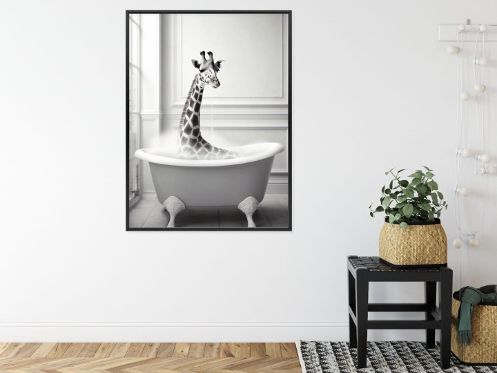 Plakat Surrealistyczna Ilustracja Z Żyrafą W Wannie