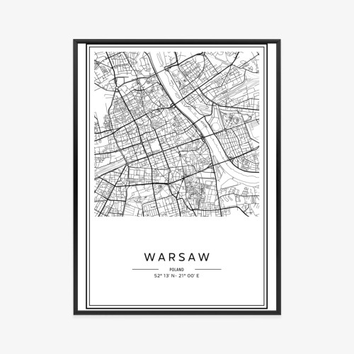 Plakat Warszawa Czarno Biała Mapa