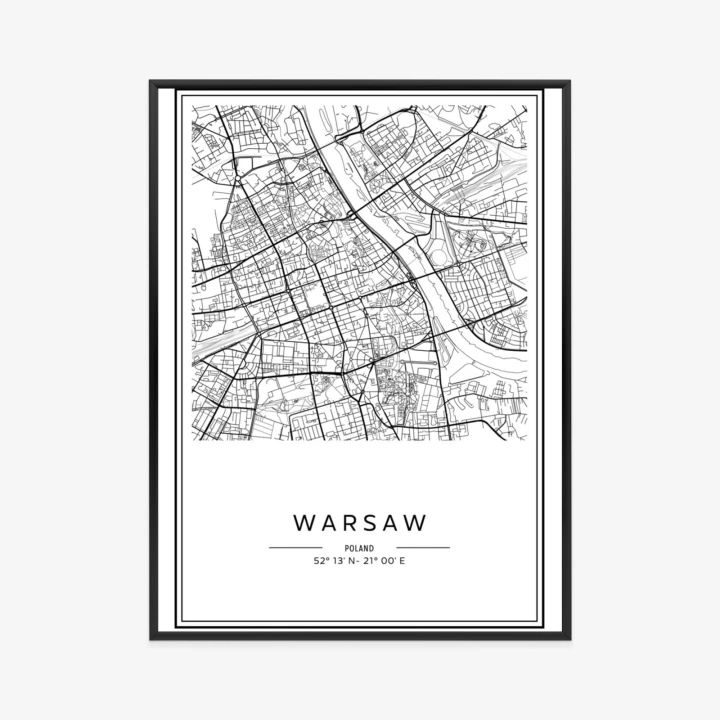 Plakat Warszawa Czarno Biała Mapa