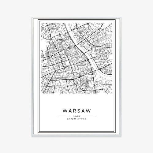 Plakat Warszawa Czarno Biała Mapa
