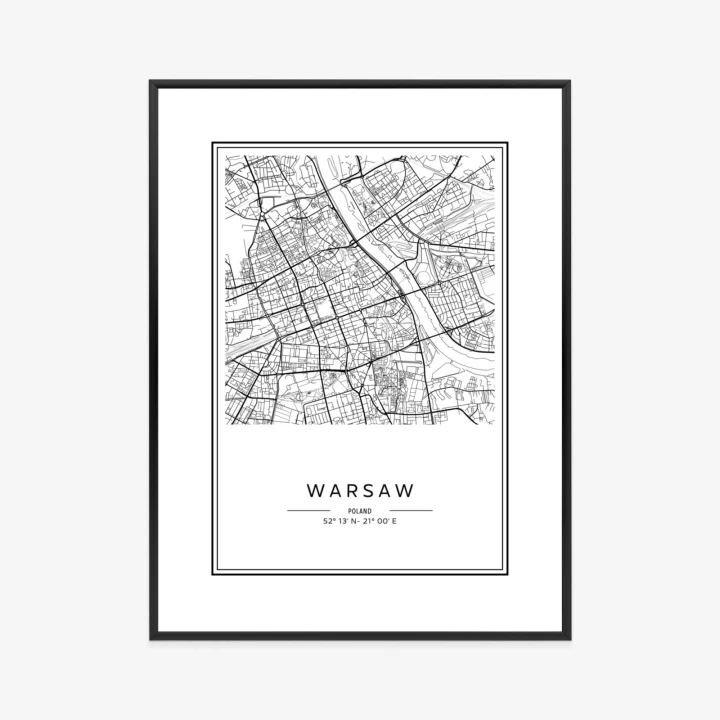 Plakat Warszawa Czarno Biała Mapa