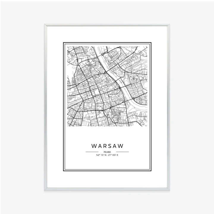 Plakat Warszawa Czarno Biała Mapa