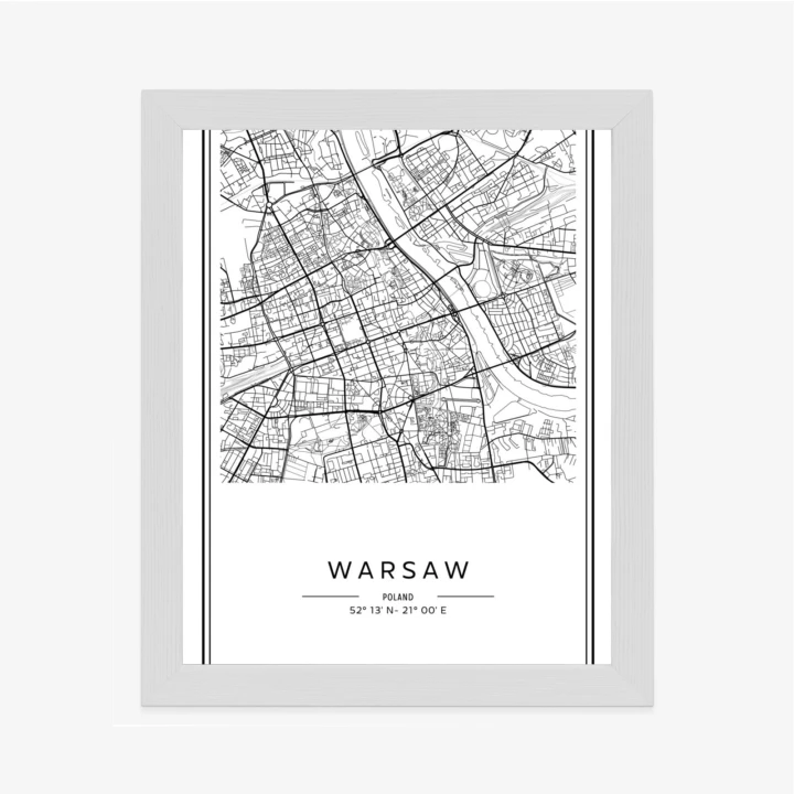 Plakat Warszawa Czarno Biała Mapa