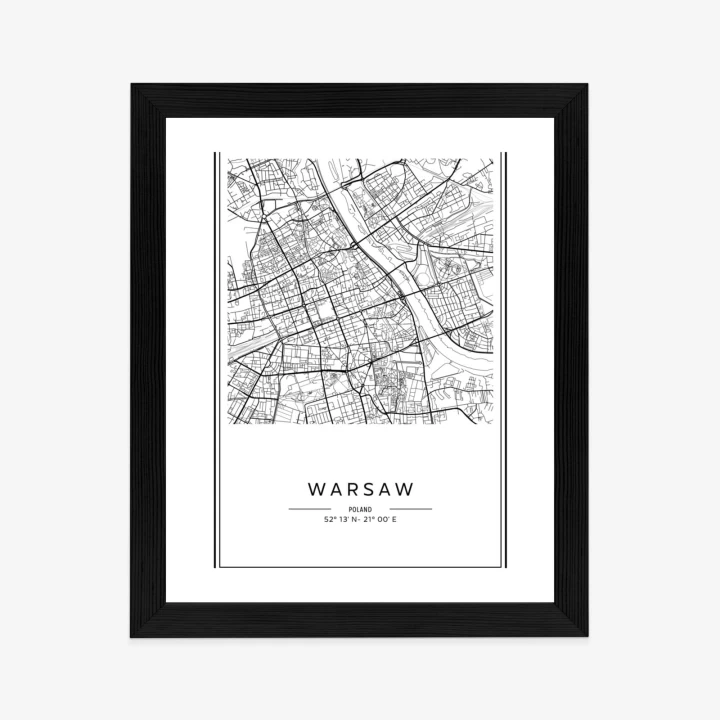 Plakat Warszawa Czarno Biała Mapa