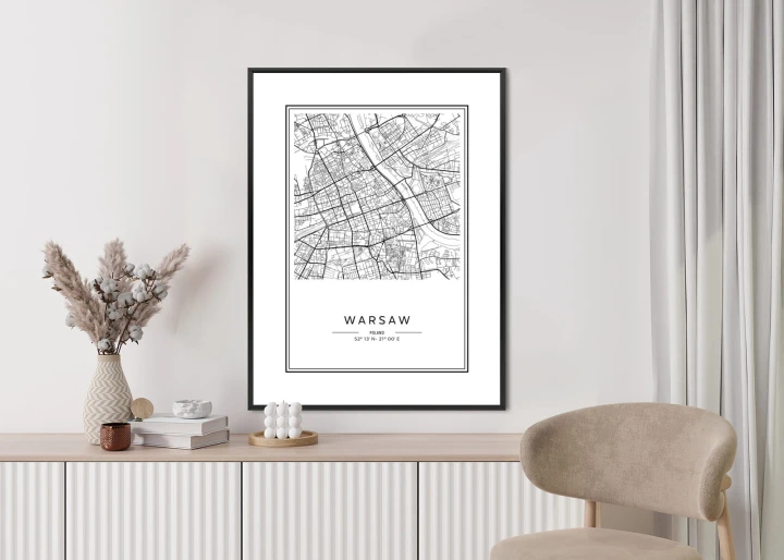 Plakat Warszawa Czarno Biała Mapa