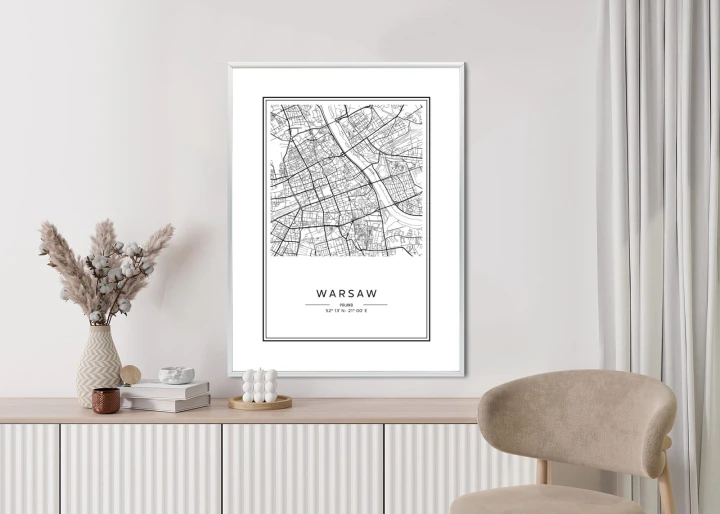 Plakat Warszawa Czarno Biała Mapa