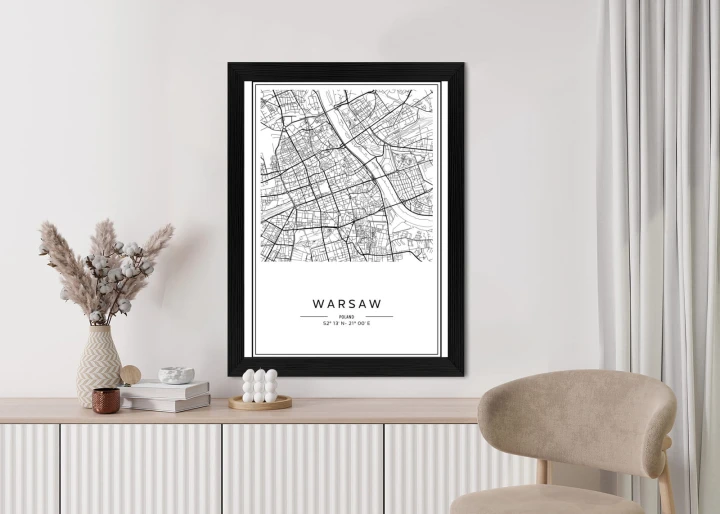 Plakat Warszawa Czarno Biała Mapa