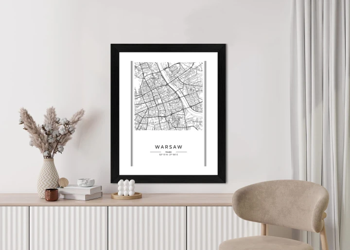 Plakat Warszawa Czarno Biała Mapa