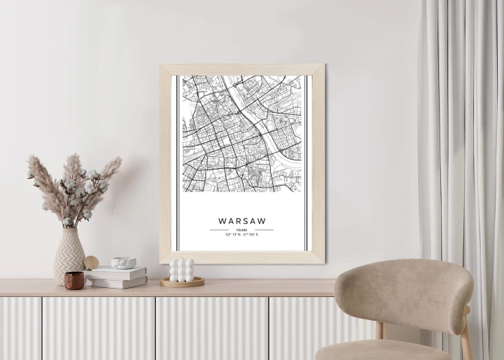 Plakat Warszawa Czarno Biała Mapa