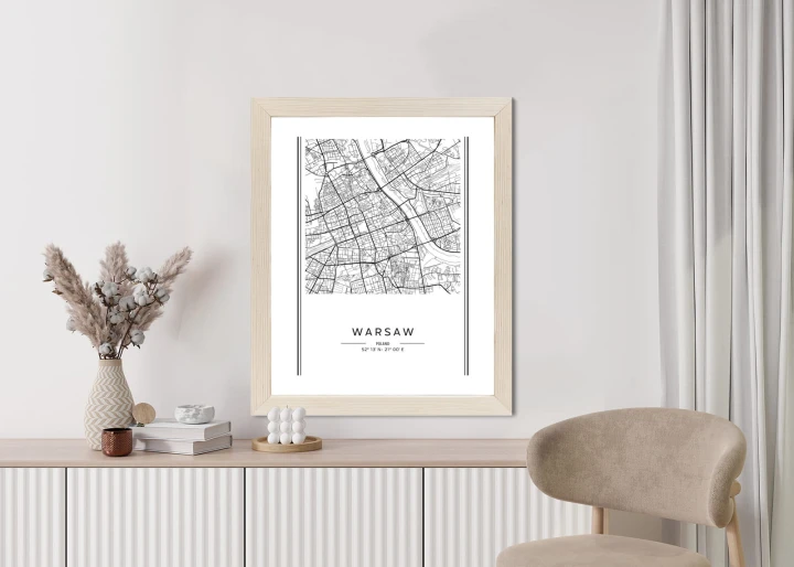 Plakat Warszawa Czarno Biała Mapa