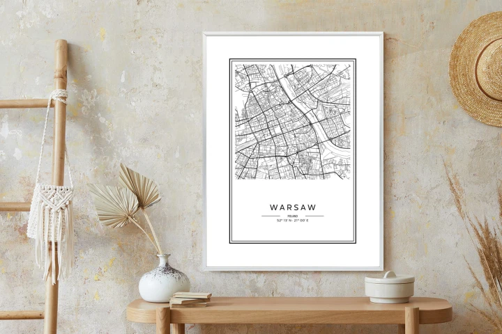 Plakat Warszawa Czarno Biała Mapa