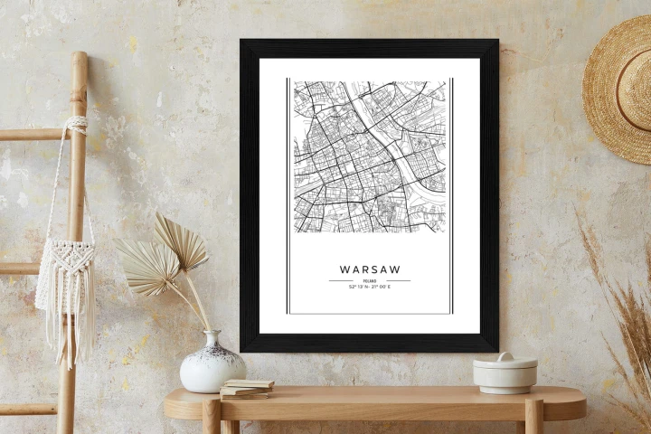 Plakat Warszawa Czarno Biała Mapa