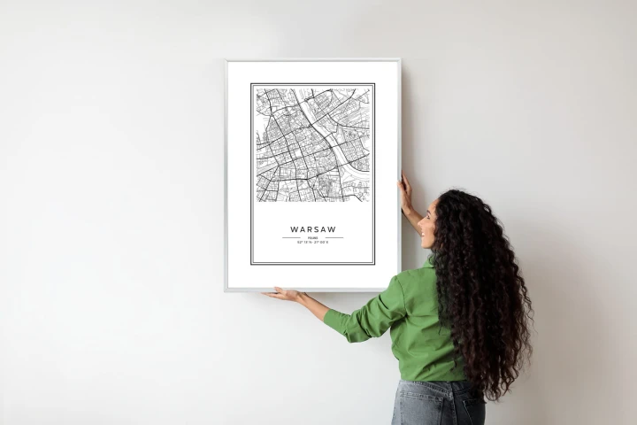 Plakat Warszawa Czarno Biała Mapa