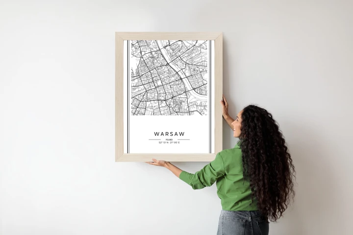 Plakat Warszawa Czarno Biała Mapa