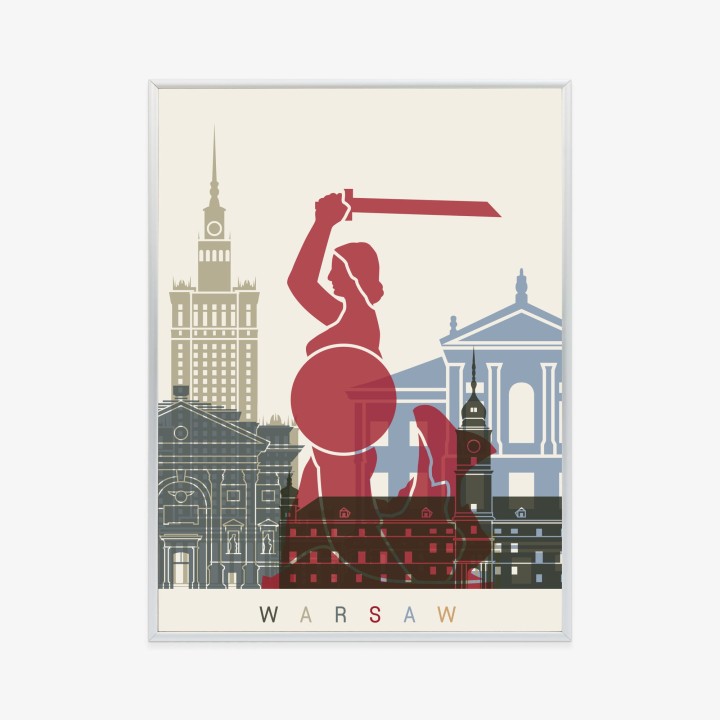 Plakat Kolorowe Sylwetki Architektury I Warszawska Syrenka