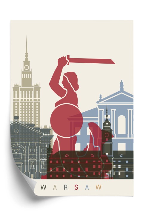 Plakat Kolorowe Sylwetki Architektury I Warszawska Syrenka