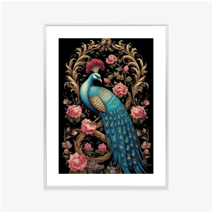 Plakat Egzotyczny Orientalny Wzór Z Pawiem I Roślinami Botanicznymi