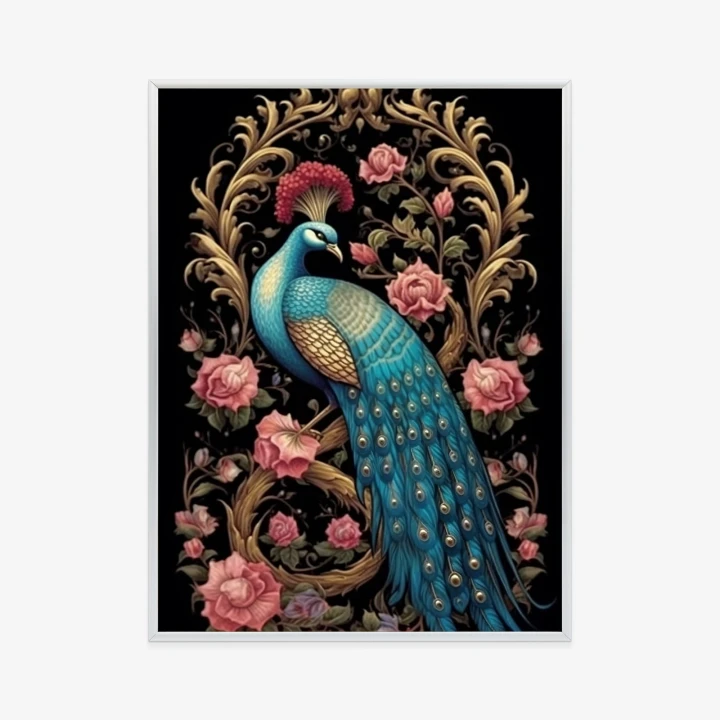 Plakat Egzotyczny Orientalny Wzór Z Pawiem I Roślinami Botanicznymi