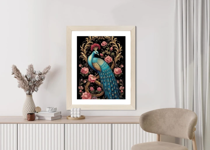 Plakat Egzotyczny Orientalny Wzór Z Pawiem I Roślinami Botanicznymi
