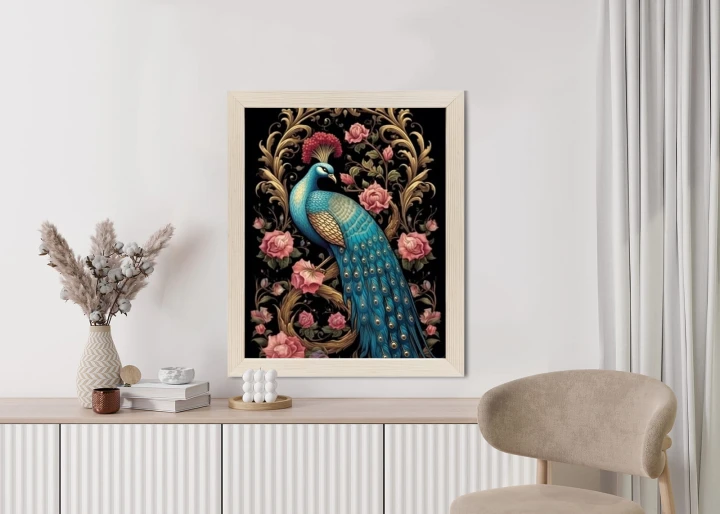 Plakat Egzotyczny Orientalny Wzór Z Pawiem I Roślinami Botanicznymi