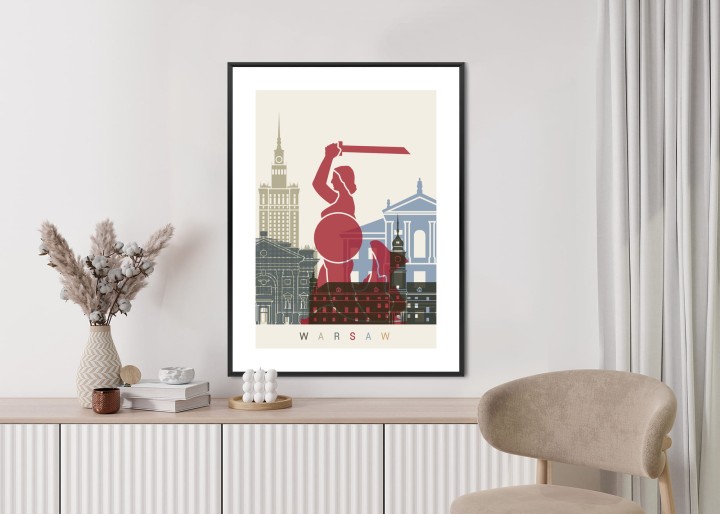 Plakat Kolorowe Sylwetki Architektury I Warszawska Syrenka