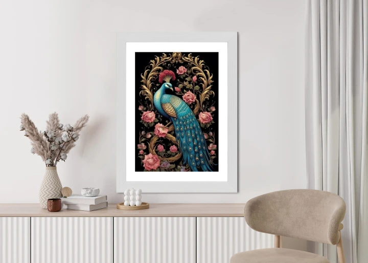 Plakat Egzotyczny Orientalny Wzór Z Pawiem I Roślinami Botanicznymi