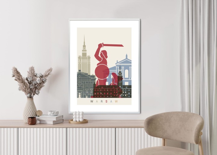 Plakat Kolorowe Sylwetki Architektury I Warszawska Syrenka