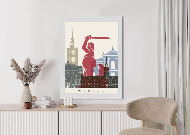 Plakat Kolorowe Sylwetki Architektury I Warszawska Syrenka