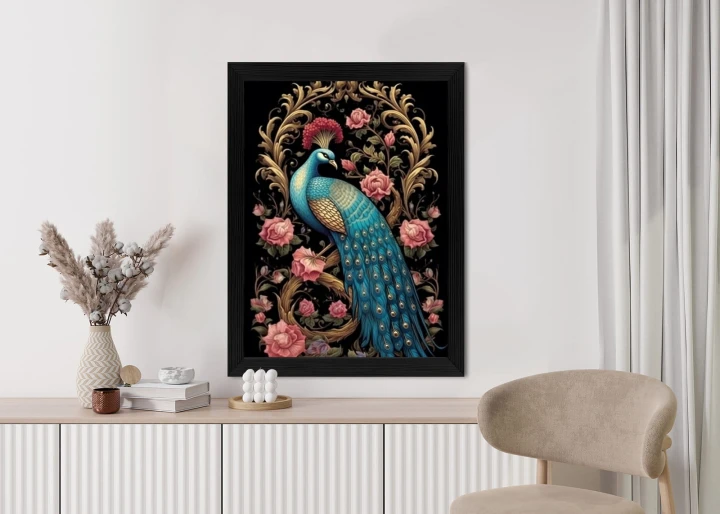 Plakat Egzotyczny Orientalny Wzór Z Pawiem I Roślinami Botanicznymi
