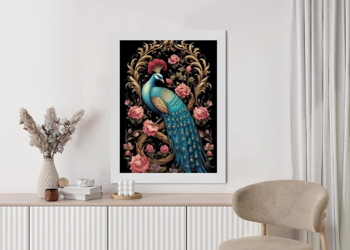 Plakat Egzotyczny Orientalny Wzór Z Pawiem I Roślinami Botanicznymi
