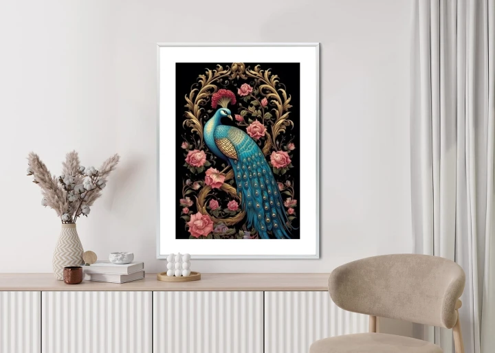 Plakat Egzotyczny Orientalny Wzór Z Pawiem I Roślinami Botanicznymi