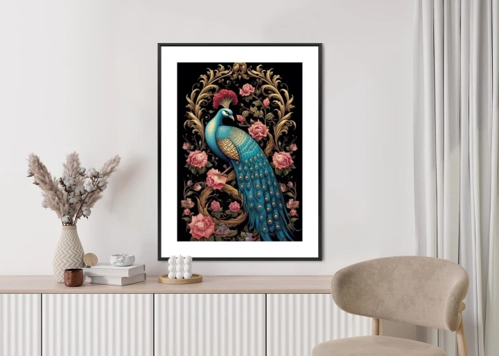 Plakat Egzotyczny Orientalny Wzór Z Pawiem I Roślinami Botanicznymi