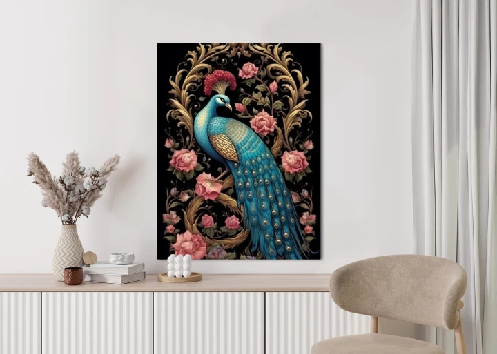 Plakat Egzotyczny Orientalny Wzór Z Pawiem I Roślinami Botanicznymi