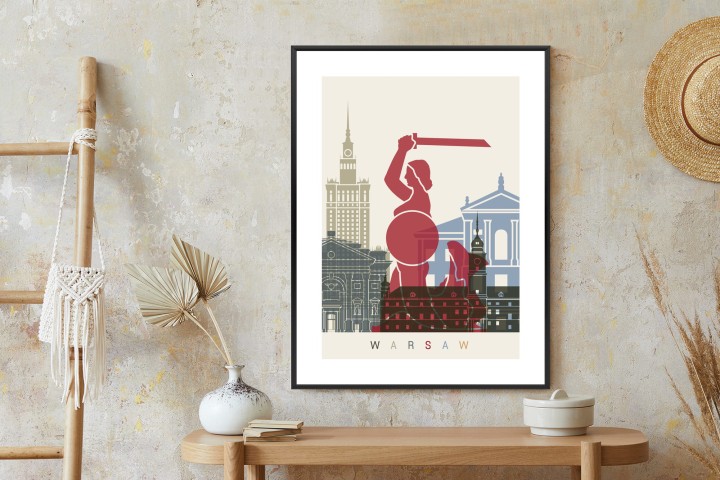 Plakat Kolorowe Sylwetki Architektury I Warszawska Syrenka