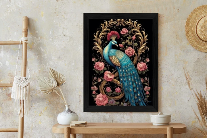 Plakat Egzotyczny Orientalny Wzór Z Pawiem I Roślinami Botanicznymi