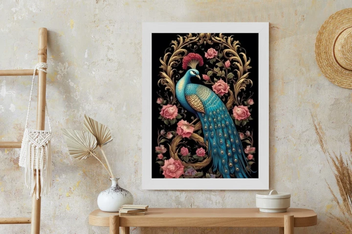 Plakat Egzotyczny Orientalny Wzór Z Pawiem I Roślinami Botanicznymi
