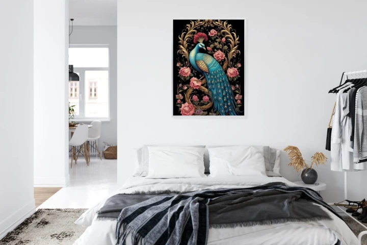 Plakat Egzotyczny Orientalny Wzór Z Pawiem I Roślinami Botanicznymi