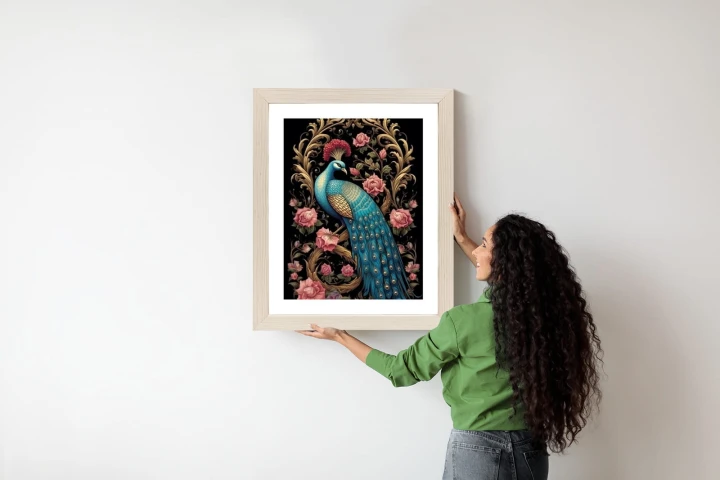 Plakat Egzotyczny Orientalny Wzór Z Pawiem I Roślinami Botanicznymi